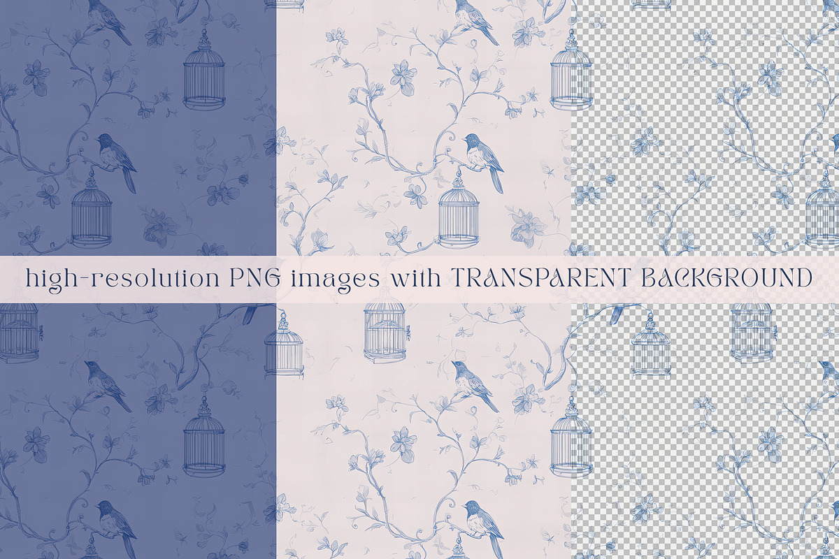 Floral Blue Toile Seamless Patterns, a Pattern Graphic by Olya Creative (Photo 4 of 18)