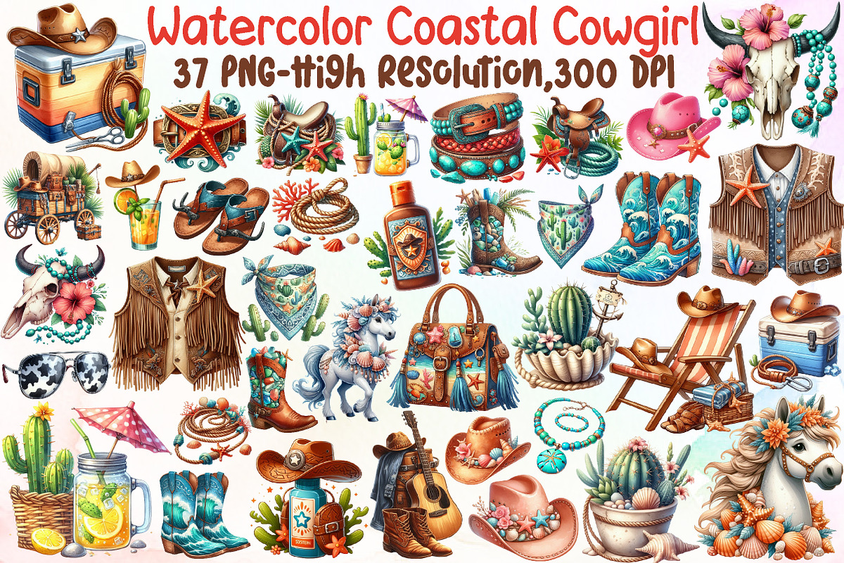 Watercolor Coastal Cowgirl Clipart, an Illustration by Sublimation Artist (Photo 1 of 6)