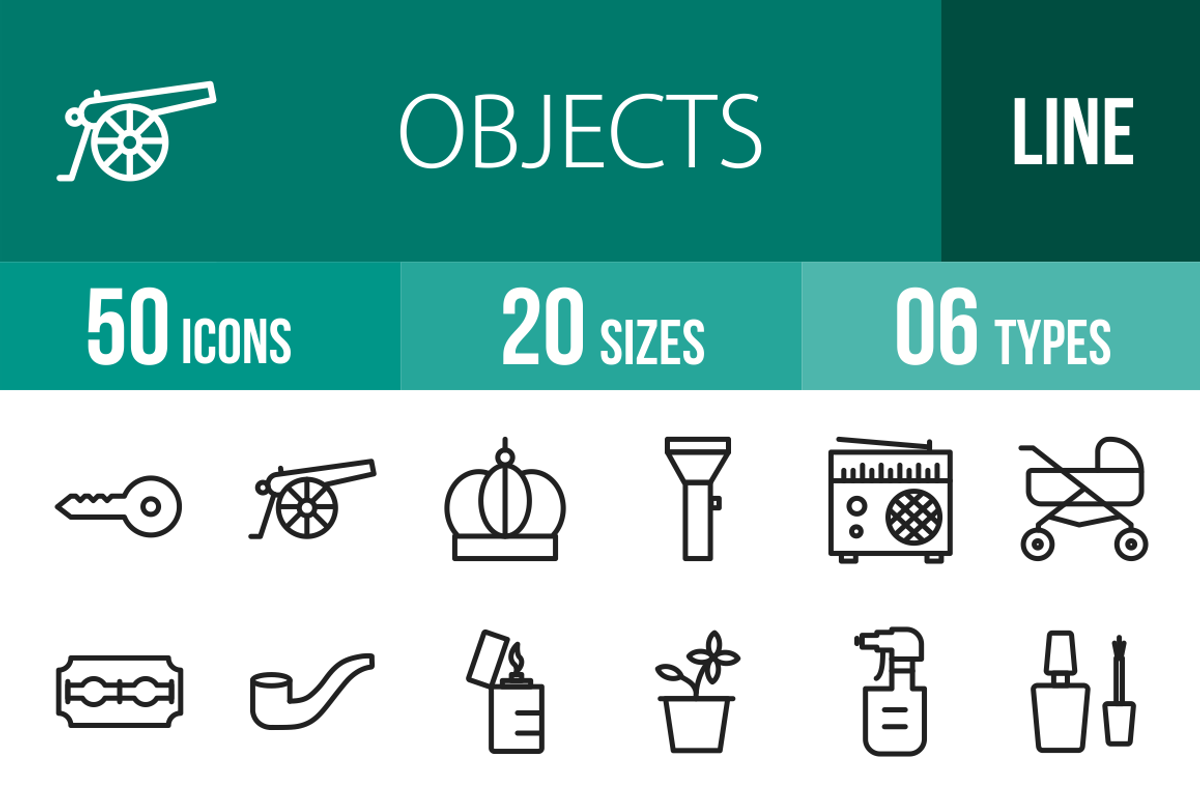 50 Objects Line Icons