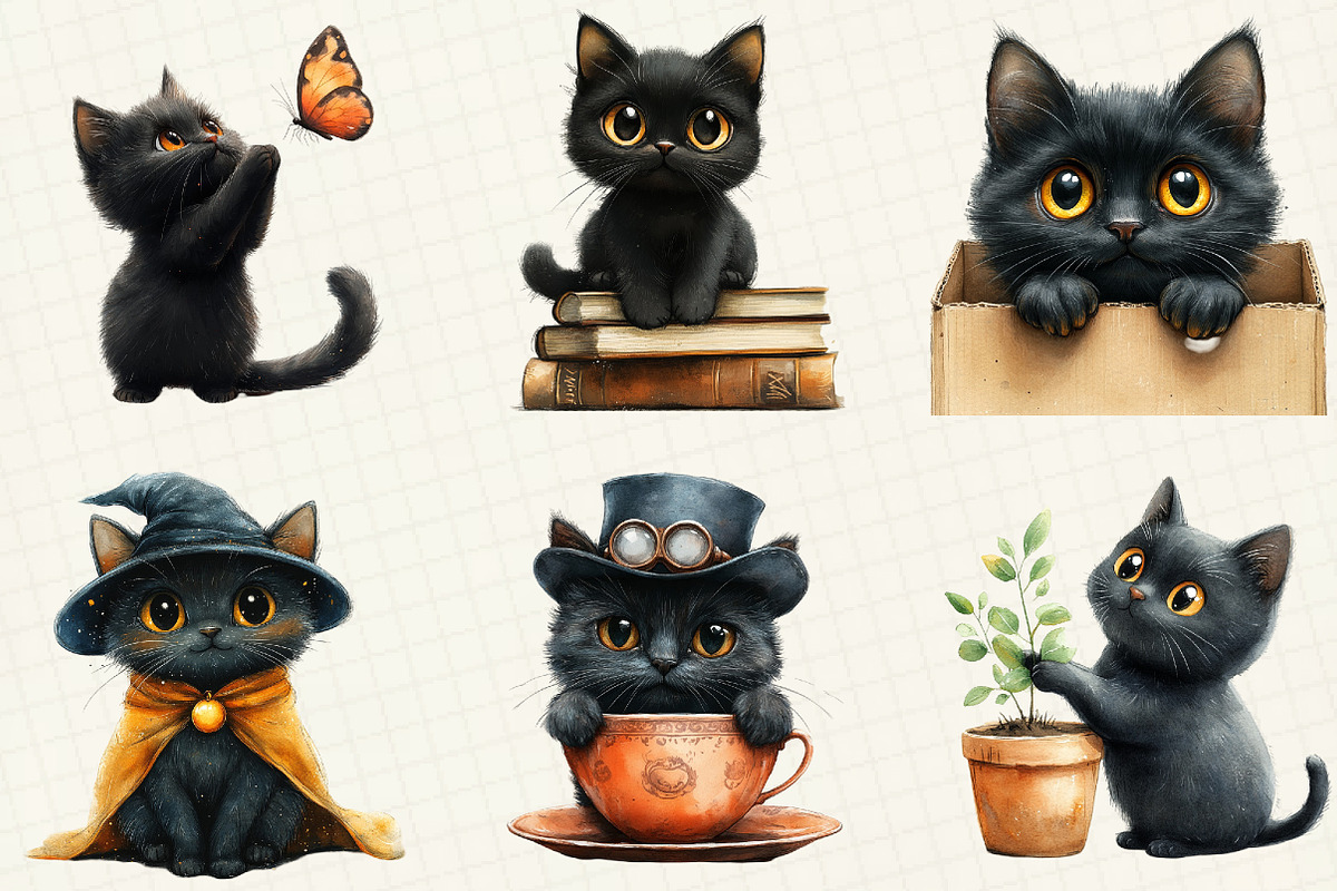 Quirky Funny Black Cat Clipart, an Illustration by OK Design (Photo 2 of 4)