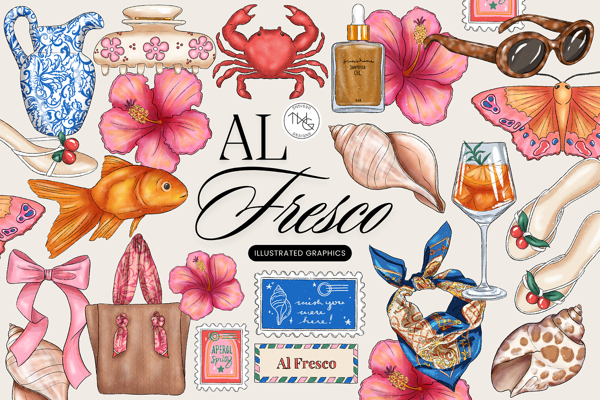 Italian Summer Aesthetic Clipart, an Illustration by TWG Designs (Photo 1 of 2)