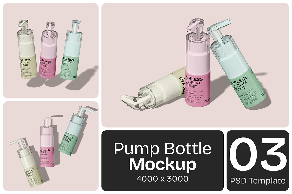 Airless Serum Pump Bottle Mockup, a Packaging Mockup by Permadi Creative (Photo 1 of 5)