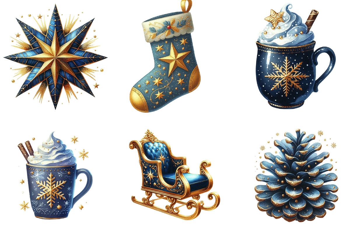 Blue and Gold Christmas Clipart, an Illustration by DreamArtGraphic (Photo 3 of 5)