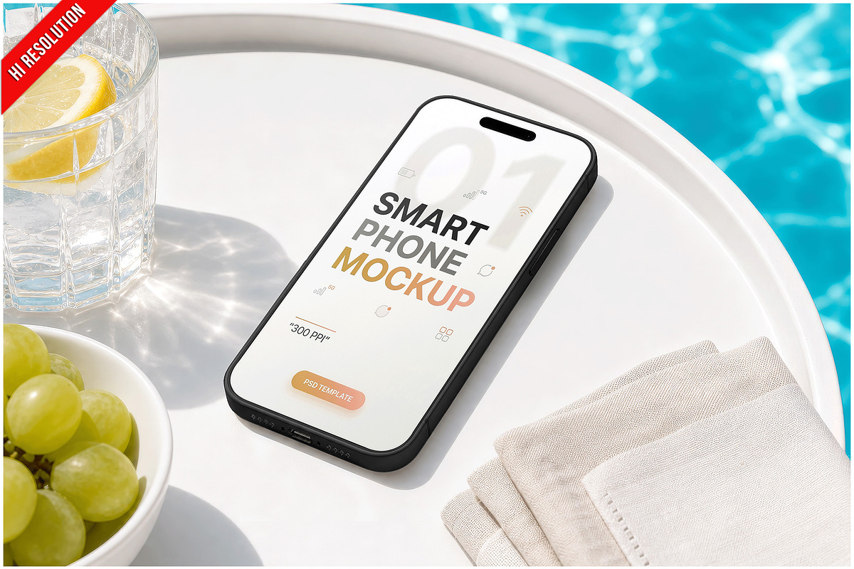 Smartphone Poolside Tray PSD, an iPhone Mockup by Bruno's Shop (Photo 1 of 3)