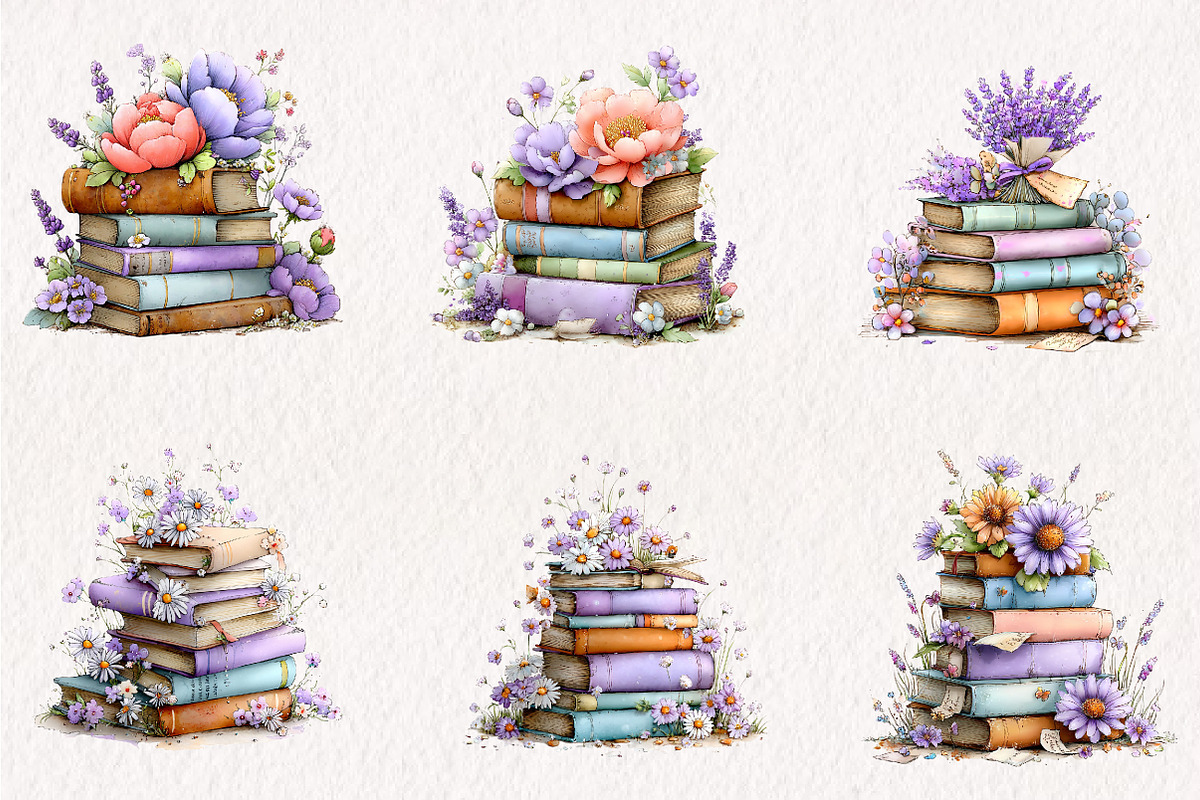 Spring Flower Book Stack Sublimation, an Illustration by CreationArt (Photo 5 of 7)