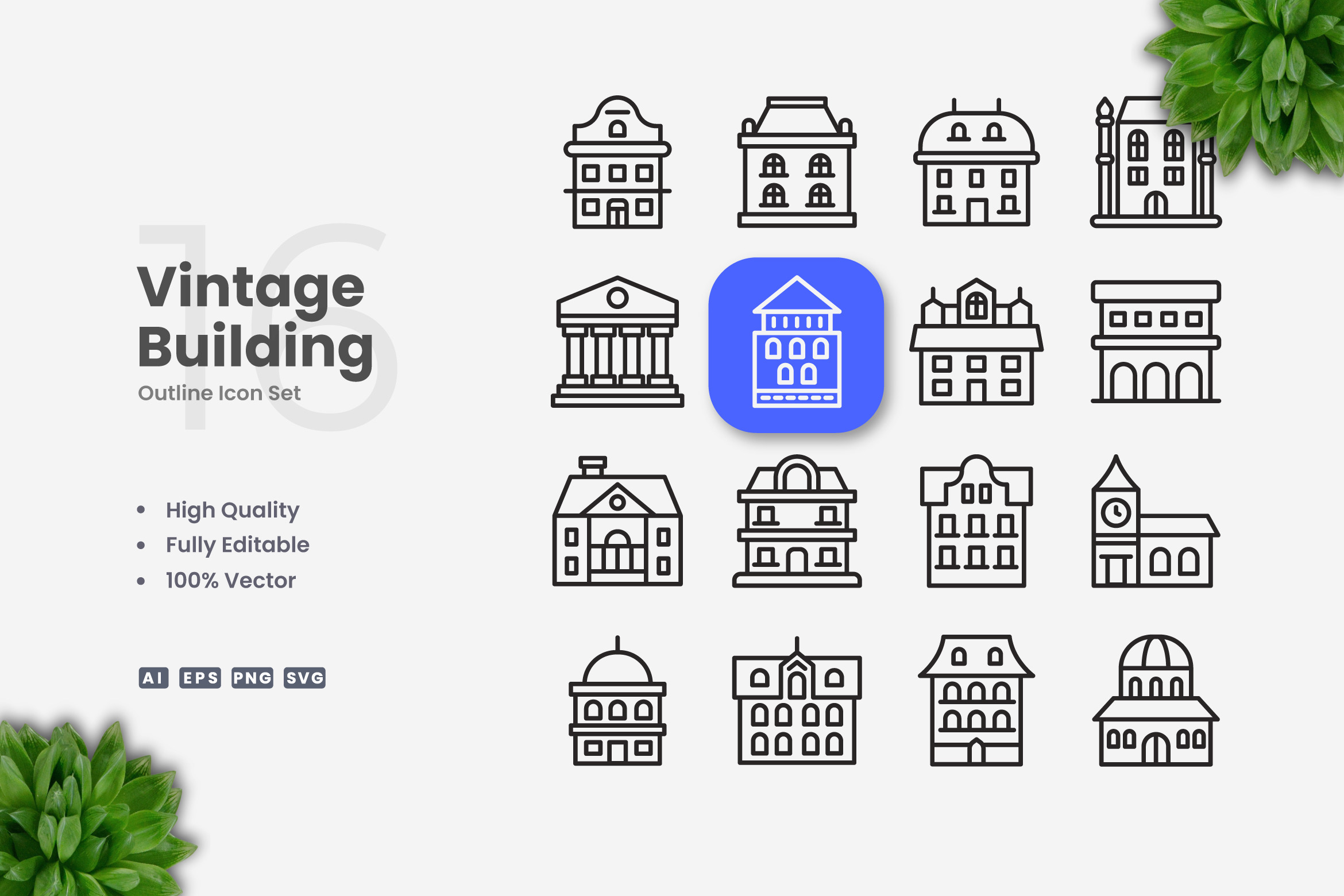 Vintage Building Outline Icons by Upnowgraphic  Creative Market
