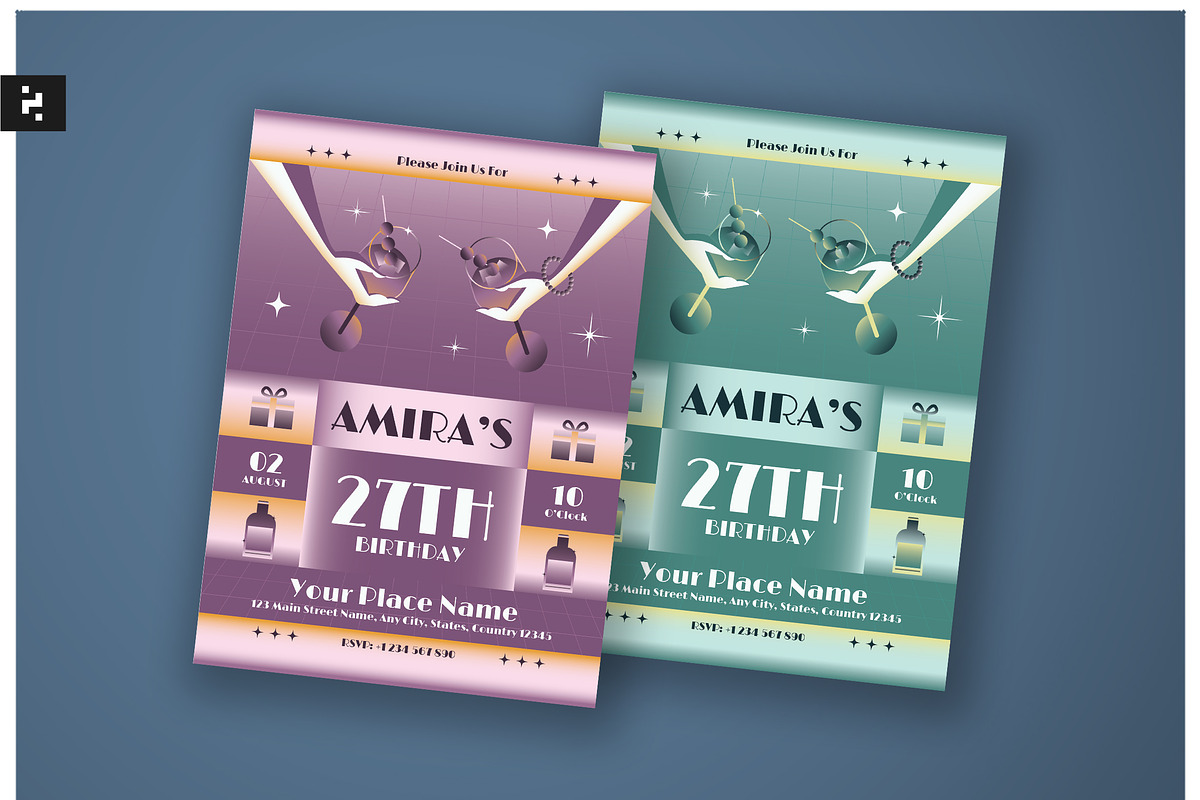 Art Deco Birthday Invitation, a Card Template by Neermana (Photo 1 of 4)