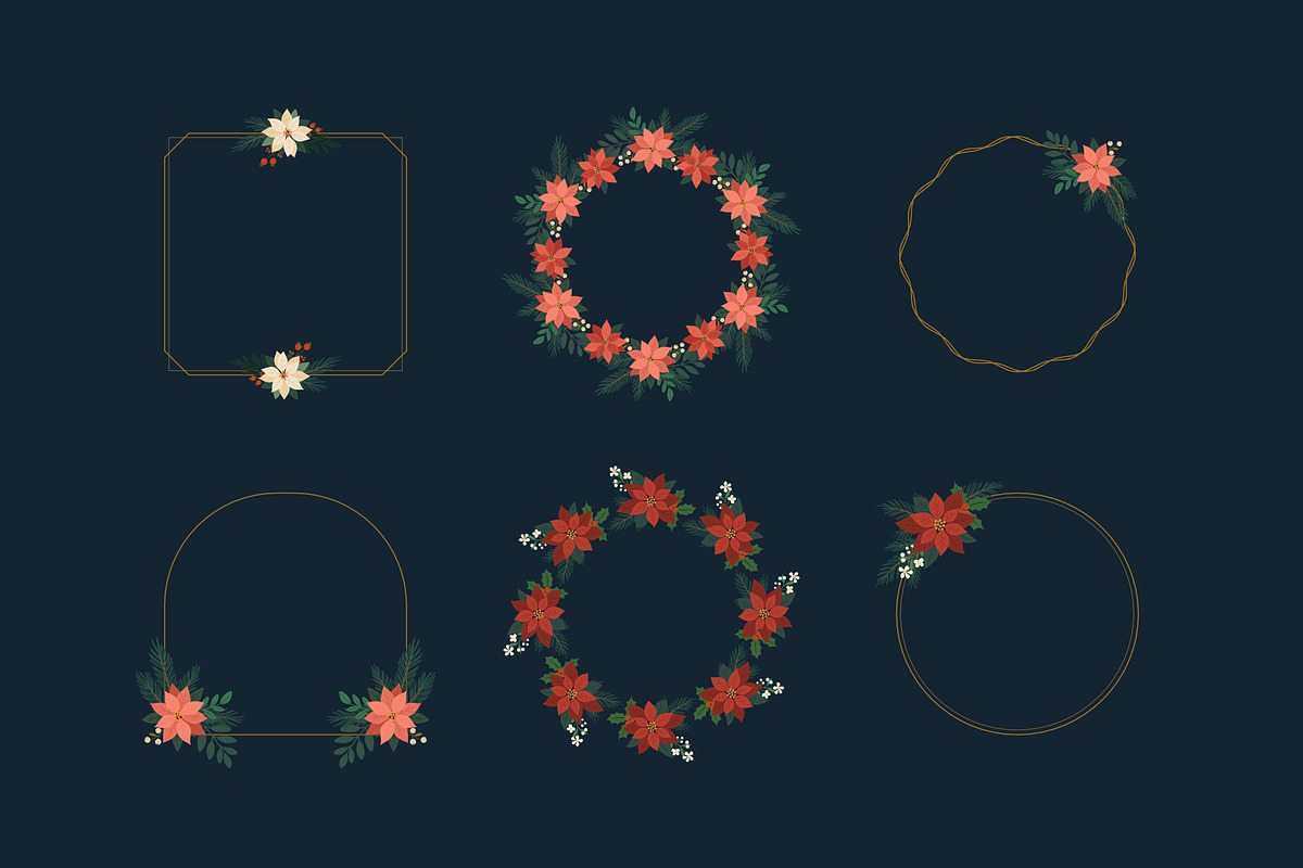 Poinsettia Christmas Frames, a Seasonal Illustration by moja doodle (Photo 5 of 9)