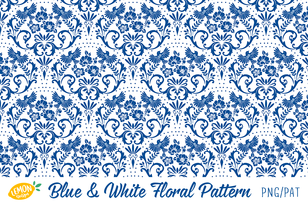 Blue & White Floral Pattern Bundle, a Pattern Graphic by LemonDesign (Photo 3 of 13)