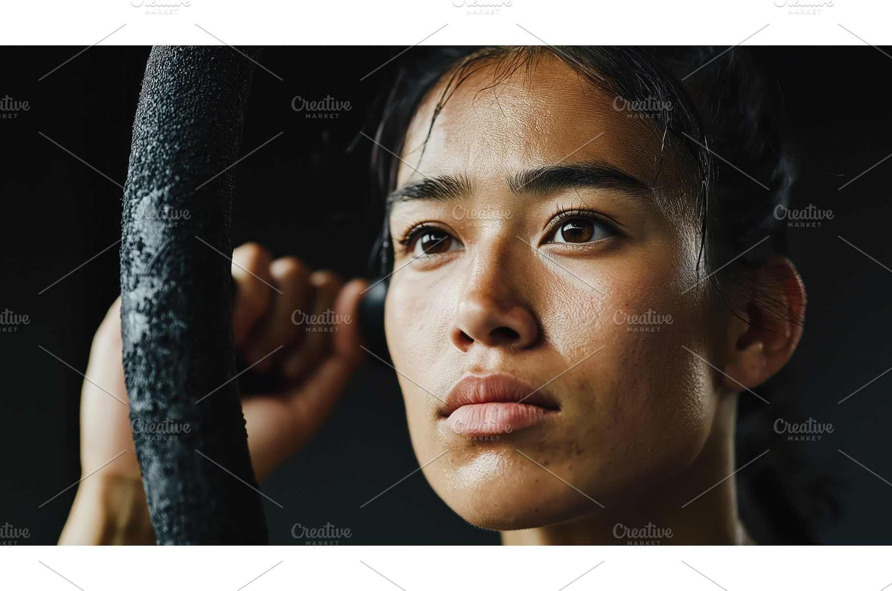 Close-up of a determined Asian woman, a Sports & Recreation Photo by Sergey Kotenev