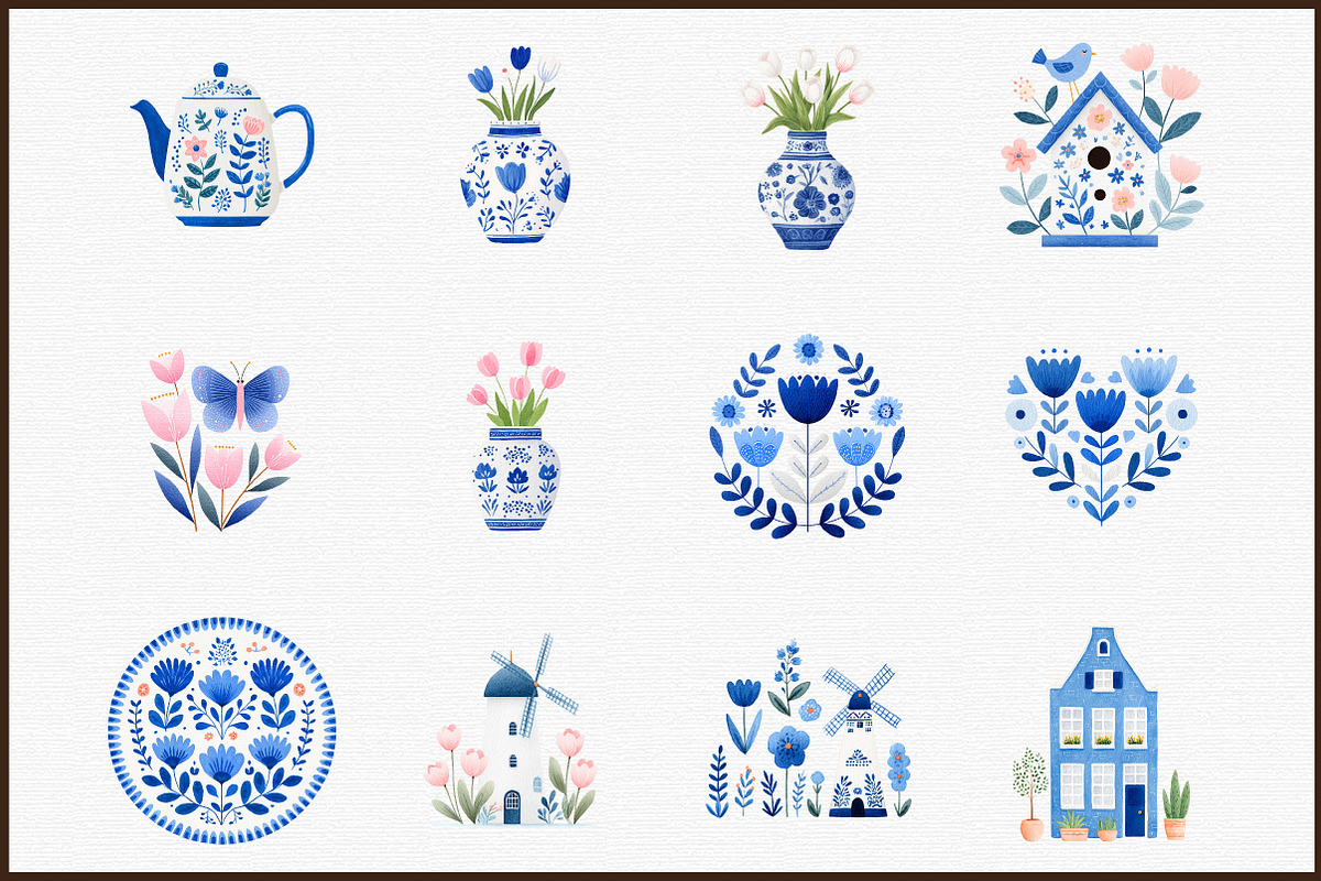 Dutch Folk Blue Clipart Set, an Illustration by Sublimation Artist (Photo 3 of 6)