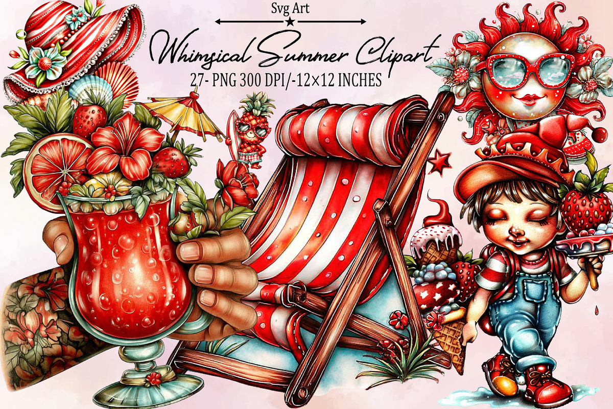 Whimsical Summer Clipart Bundle., an Illustration by SVGArt (Photo 1 of 9)