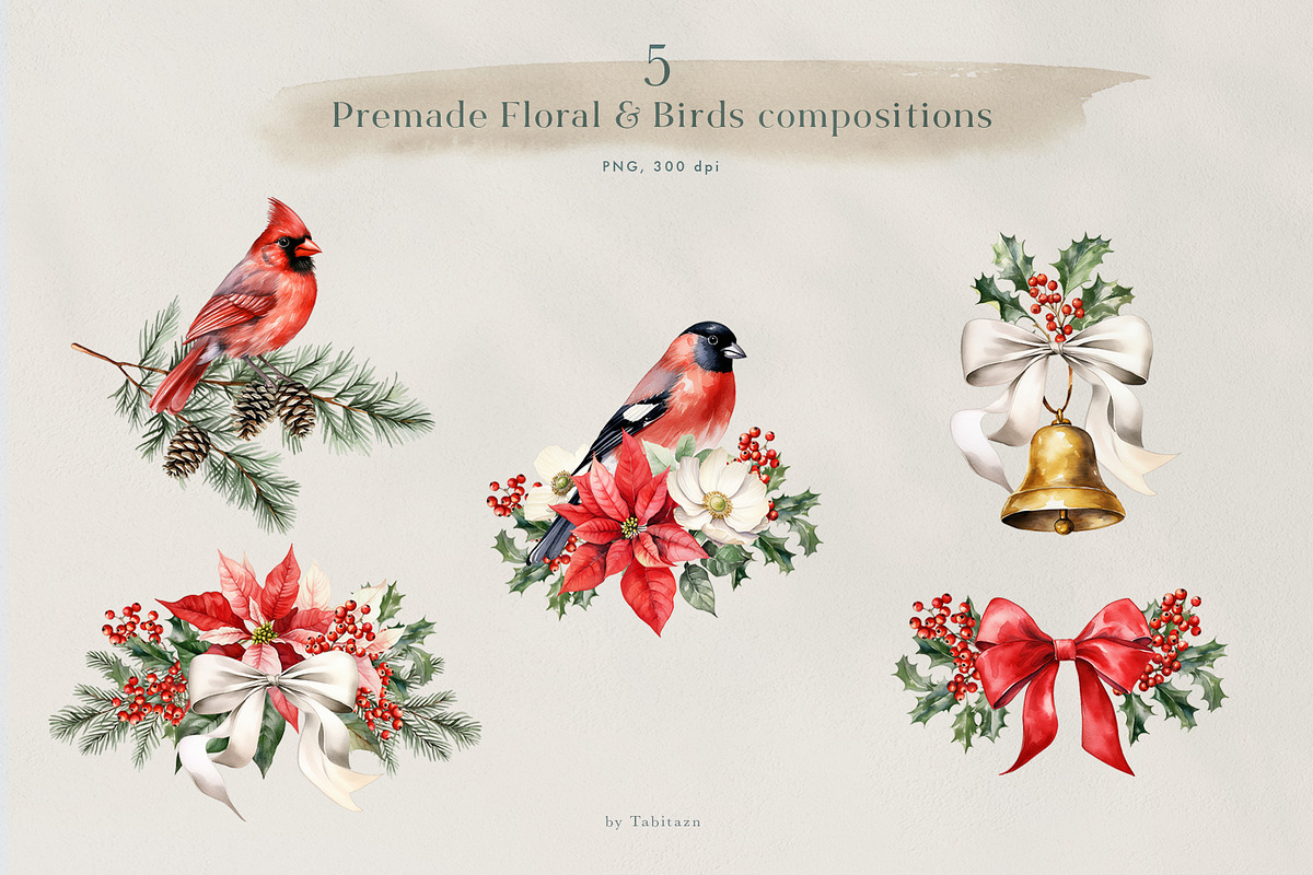 Christmas watercolor floral set, a Seasonal Illustration by Tabita's shop (Photo 8 of 16)