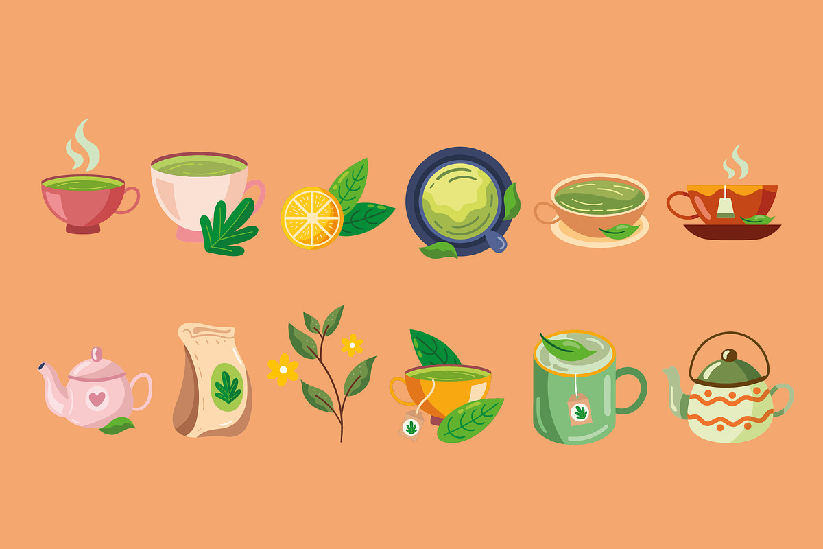 Green Tea Illustration Set