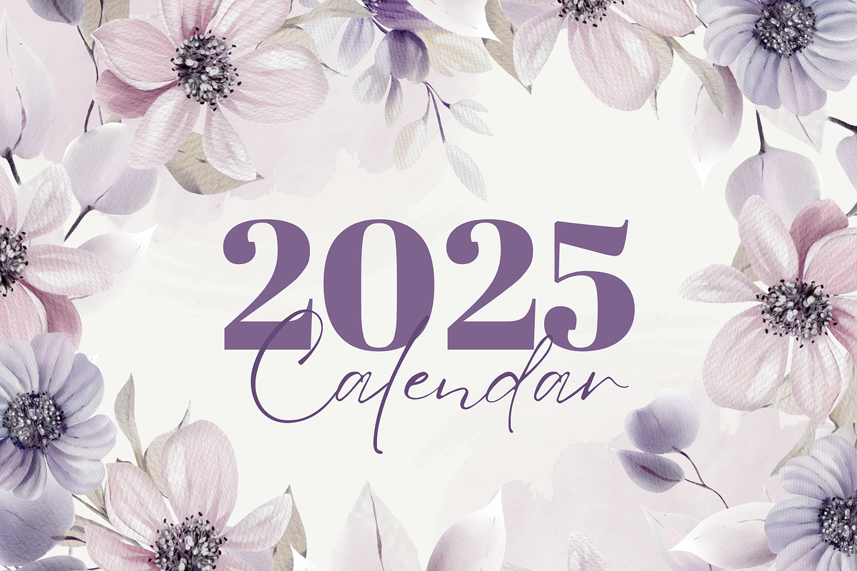 Purple Flora Wall Calendar For Print, a Stationery Template by DesignMarket (Photo 2 of 5)