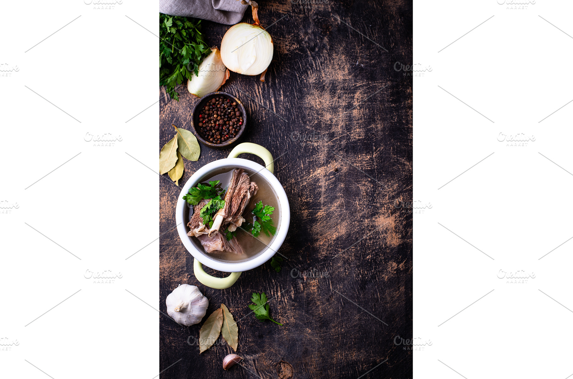Boiled bone broth or bouillon with, a Food & Drink Photo by Yulia Furman