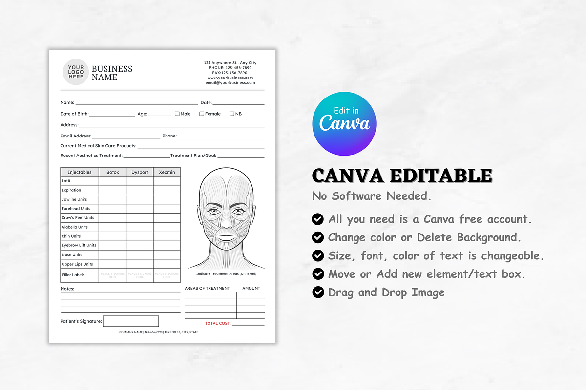 Botox and Dermal Filler Canva Form, a Stationery Template by Coral Beauty (Photo 2 of 4)