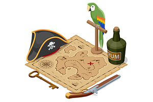 An Isometric illustration of pirate, an Object Illustration by Golden Sikorka