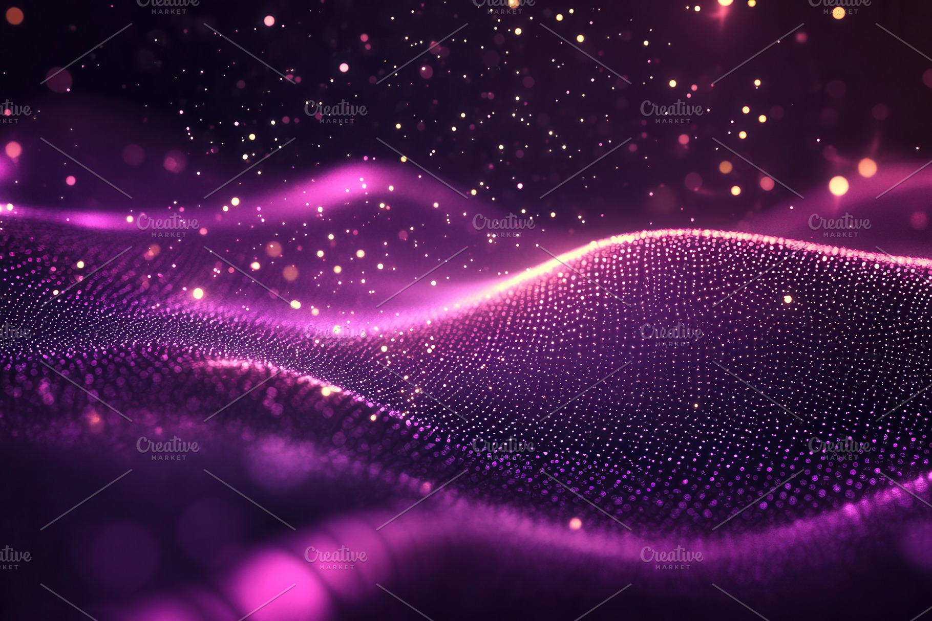 Purple particles form glowing wave, a Photo by Pavel_design