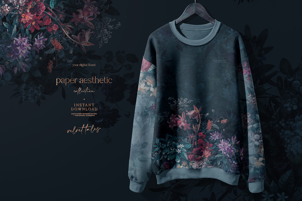 Dark Green Roses Floral Pattern, a Pattern Graphic by paper aesthetic (Photo 9 of 10)