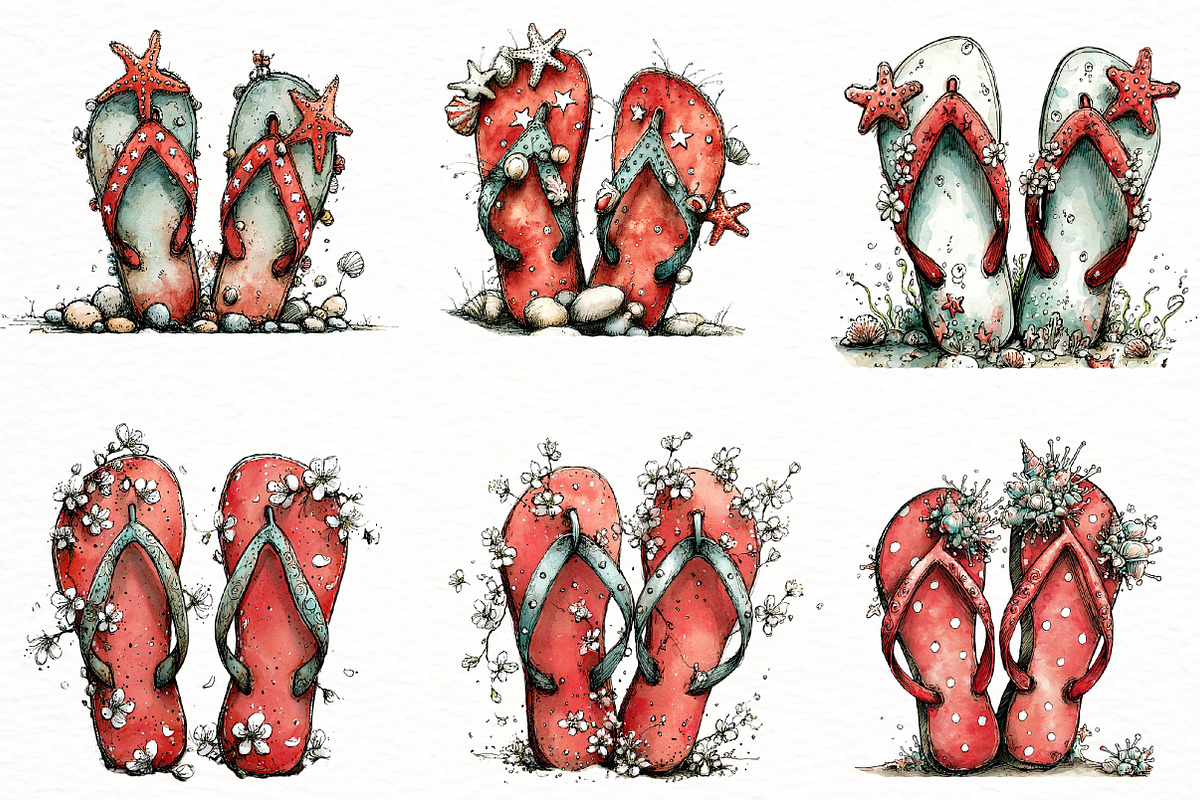 whimsical summer flip flops clipart, an Illustration by Designworld (Photo 5 of 6)