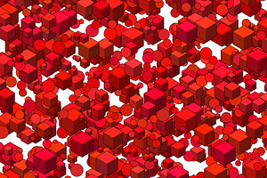 abstract shapes art red on white black border, a Photo by WorldOfPhotos