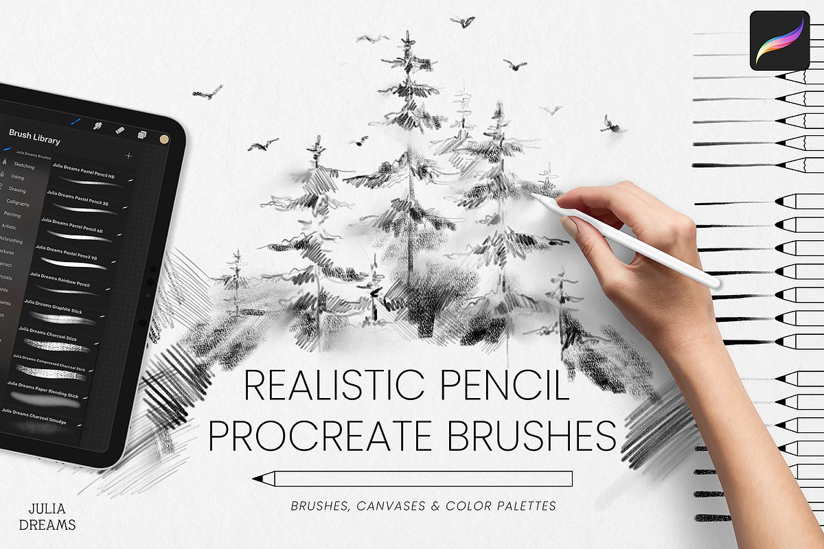 Realistic Pencil Procreate Brushes, a Brush Add-On by Julia Dreams (Photo 1 of 11)