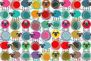 Seamless Sheep Yarn Balls Pattern