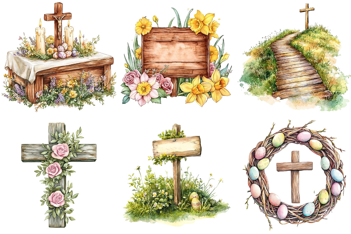 Christian Rustic Easter Clipart, an Illustration by Watercolor design (Photo 6 of 13)