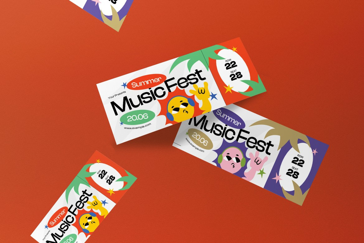 White Summer Music Festival Ticket, a Card Template by graphicook (Photo 3 of 3)