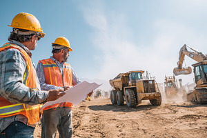 Construction workers reviewing bluep, a Photo by Pixeness Studio
