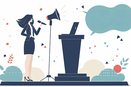 Professional speaker presenting at podium with microphone during, a Photo by AS photostudio