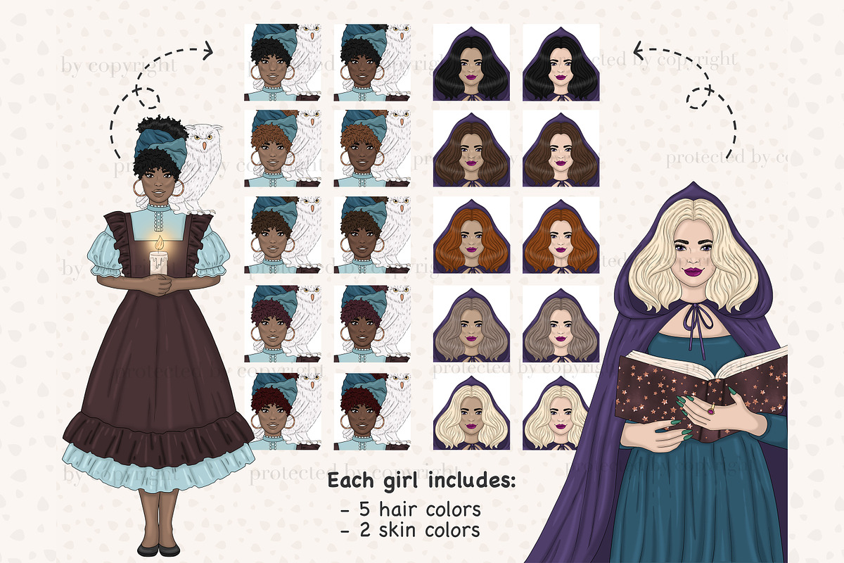Witch Girl Clipart | Halloween Girl, a Person Illustration by GlamArtZhanna (Photo 2 of 4)
