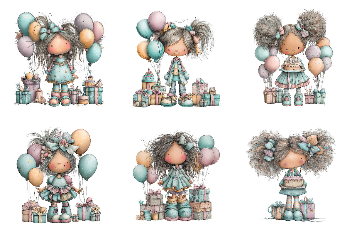 Whimsical birthday girl clipart, an Illustration by SinaCreation (Photo 3 of 11)
