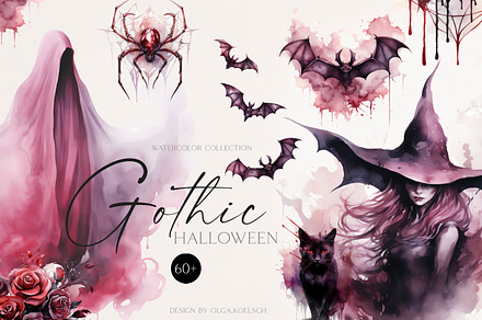 Watercolor Gothic Halloween, a Seasonal Illustration by Olga Koelsch