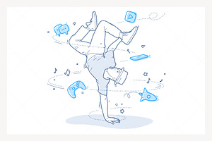 Boy with Hat Breakdancing to Music