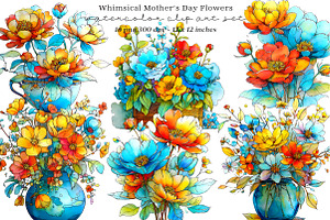 Whimsical Mother's Day Flowers Clipa, an Illustration by SinaCreation