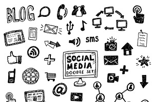 Hand drawn social media doodles set