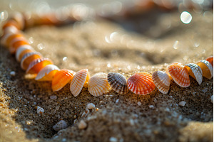 Seashell Garland on Sandy Beach with, a Nature Photo by Lermont51