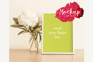 Mockup With White Frame And Peonies