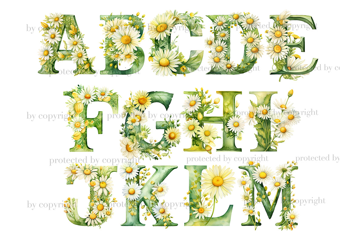 Daisies Alphabet Clipart, a Seasonal Illustration by GlamArtZhanna (Photo 2 of 5)
