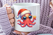 Watercolor Christmas Octopus Clipart, a Work Illustration by CraftArtStudio (Thumbnail 5 of 6)