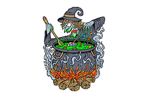 Witch cooking halloween candy, a Person Illustration by gunaonedesign