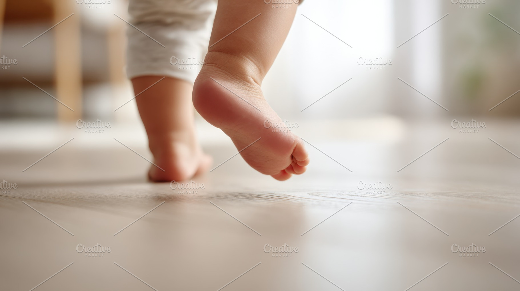 Baby walks on wood floor, a Photo by Beautiful things