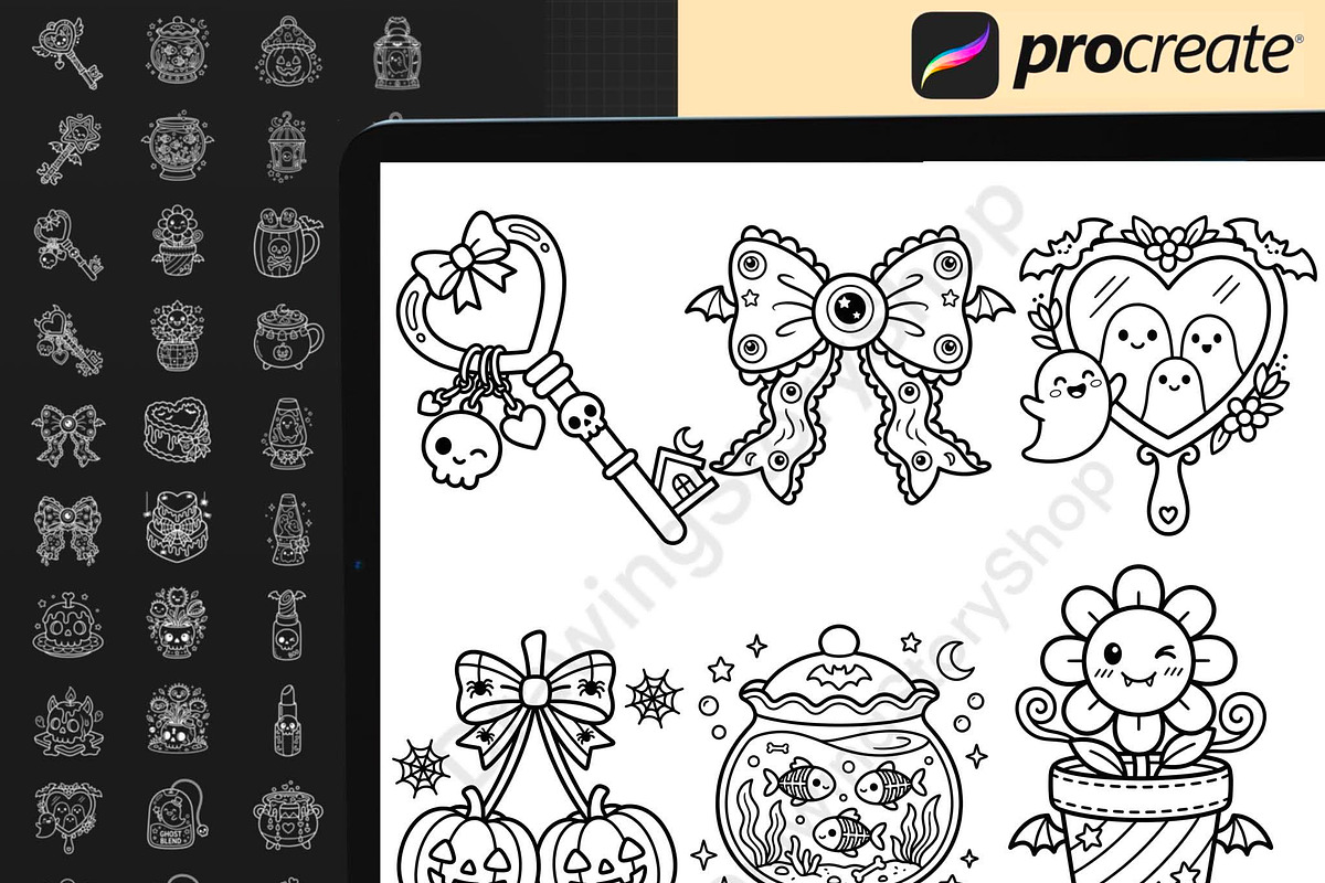 200 Procreate Halloween Stamps, a Brush Add-On by DrawingStoryShop (Photo 2 of 6)