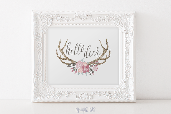 Hello Deer Antler Printable Art preview 2