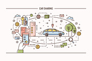 Car sharing line art banner, a Transportation Illustration by Good Studio (Thumbnail 1 of 4)