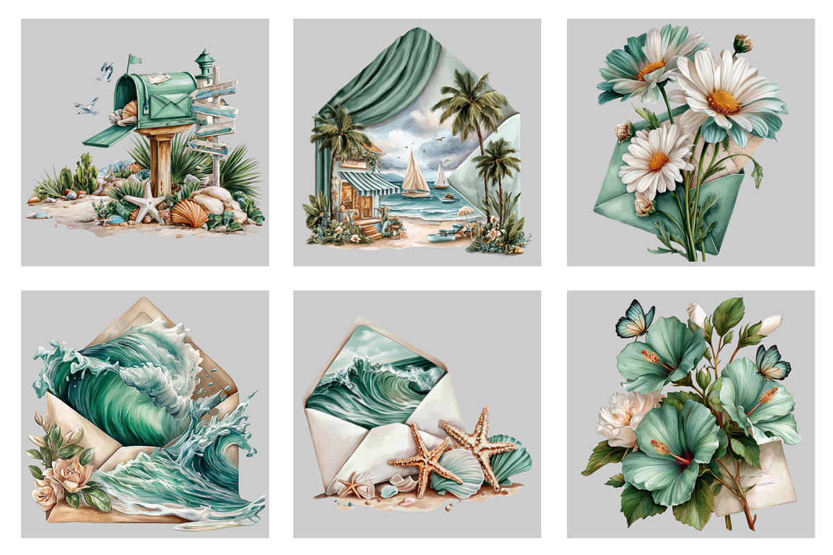 Whimsical Summer Envelope Clipart, an Illustration by Black Bird Studio (Photo 5 of 5)