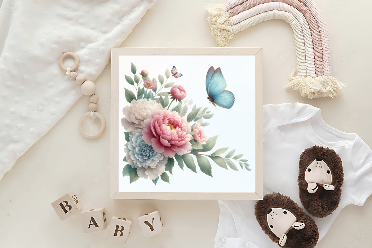 Watercolor Butterflies Flowers, an Illustration by CraftArtStudio (Photo 6 of 6)
