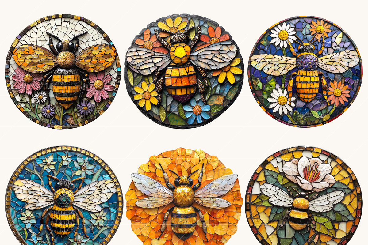 Mosaic Circular Bees Coasters, an Animal Illustration by Design Scotch (Photo 3 of 10)
